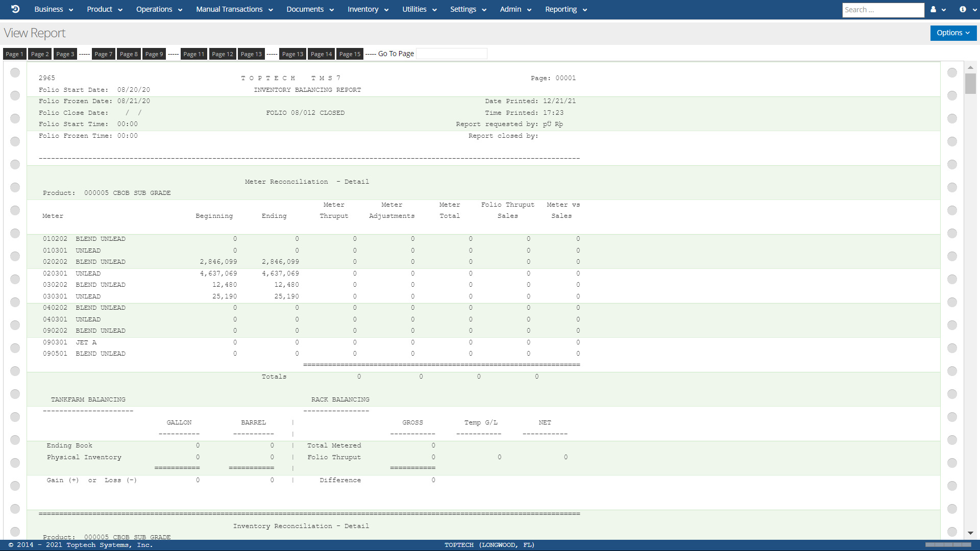 Inventory Balance Inquiry Reporting